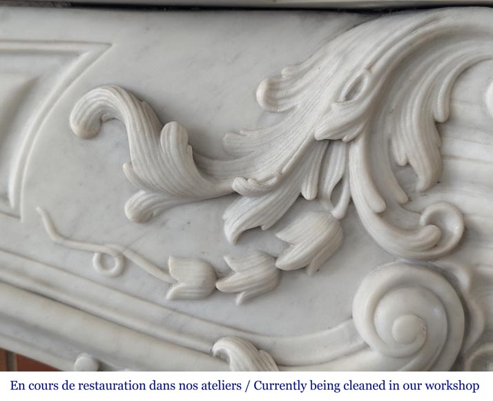 Large Louis XV style Carrara marble mantel with rich decoration Large Louis XV style Carrara marble mantel with rich decoration-3
