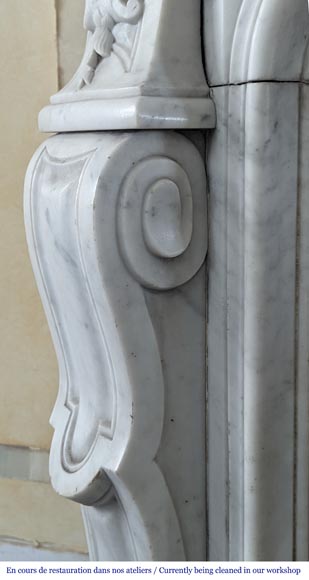 Large Louis XV style Carrara marble mantel with rich decoration Large Louis XV style Carrara marble mantel with rich decoration-6