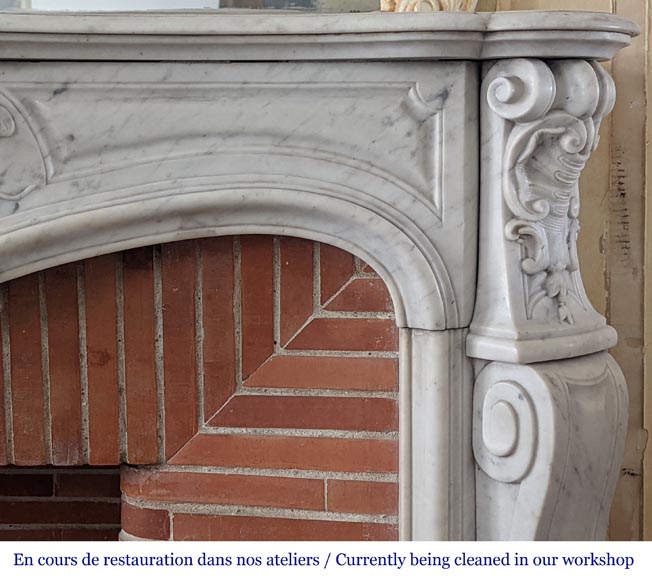 Large Louis XV style Carrara marble mantel with rich decoration Large Louis XV style Carrara marble mantel with rich decoration-9