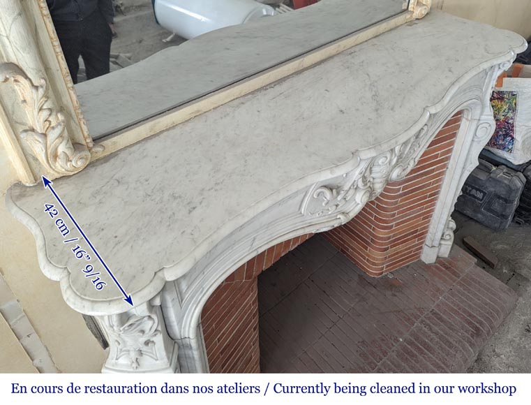 Large Louis XV style Carrara marble mantel with rich decoration Large Louis XV style Carrara marble mantel with rich decoration-11
