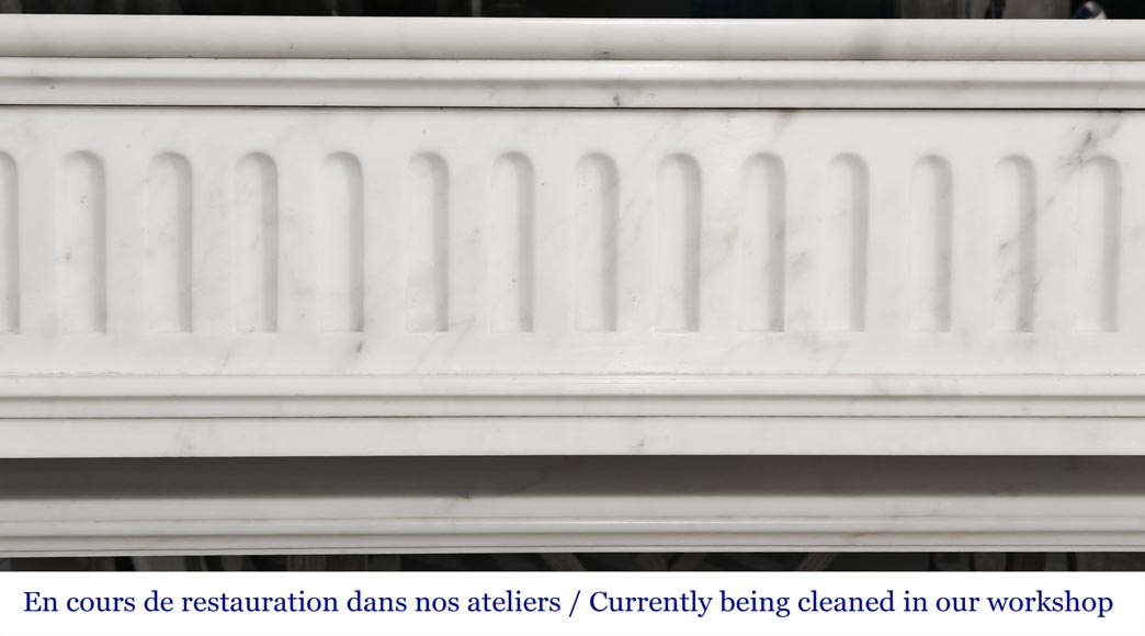 Louis XVI style fireplace in Carrara marble, with detached columns Louis XVI style fireplace in Carrara marble, with detached columns-1