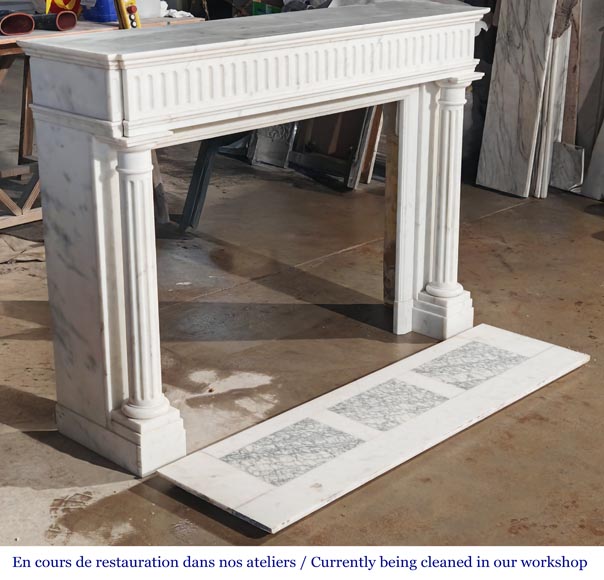 Louis XVI style fireplace in Carrara marble, with detached columns Louis XVI style fireplace in Carrara marble, with detached columns-2