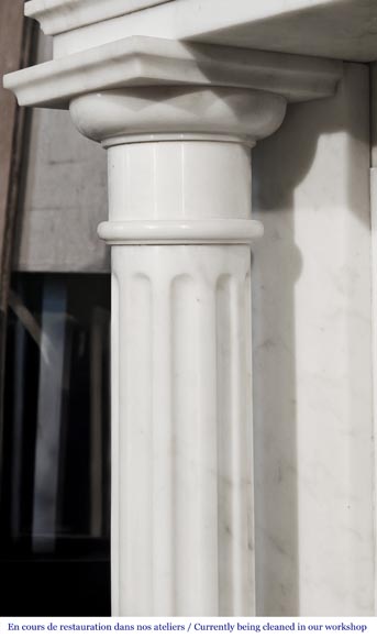 Louis XVI style fireplace in Carrara marble, with detached columns Louis XVI style fireplace in Carrara marble, with detached columns-4