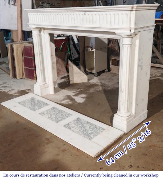Louis XVI style fireplace in Carrara marble, with detached columns Louis XVI style fireplace in Carrara marble, with detached columns-6