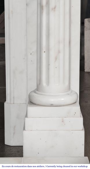 Louis XVI style fireplace in Carrara marble, with detached columns Louis XVI style fireplace in Carrara marble, with detached columns-8