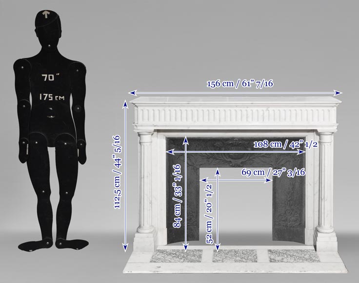 Louis XVI style fireplace in Carrara marble, with detached columns Louis XVI style fireplace in Carrara marble, with detached columns-11