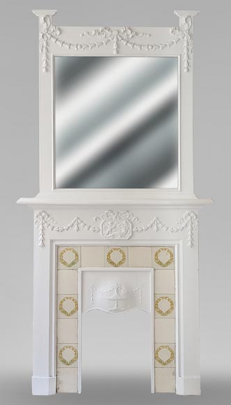 Louis XVI style wood mantel decorated with a mythological scene Louis XVI style wood mantel decorated with a mythological scene-0