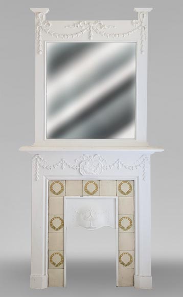 Louis XVI style wood mantel decorated with a mythological scene Louis XVI style wood mantel decorated with a mythological scene-0