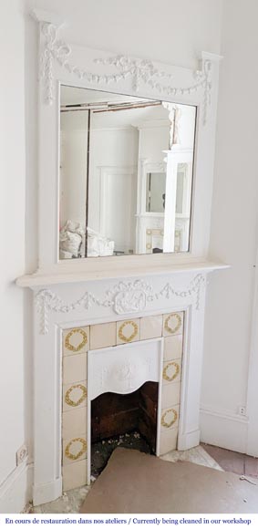 Louis XVI style wood mantel decorated with a mythological scene Louis XVI style wood mantel decorated with a mythological scene-1