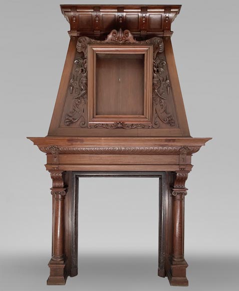 Large Neo-Renaissance walnut mantel with carved scrollwork Large Neo-Renaissance walnut mantel with carved scrollwork-0