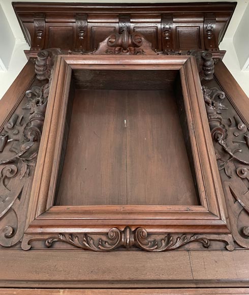 Large Neo-Renaissance walnut mantel with carved scrollwork Large Neo-Renaissance walnut mantel with carved scrollwork-1