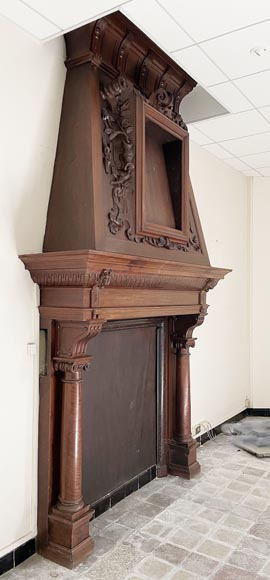Large Neo-Renaissance walnut mantel with carved scrollwork Large Neo-Renaissance walnut mantel with carved scrollwork-2