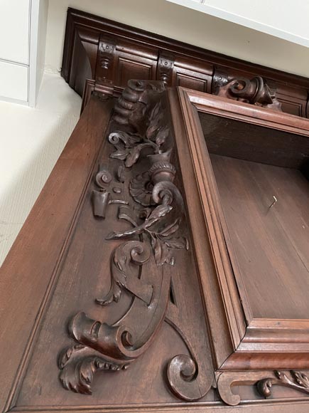 Large Neo-Renaissance walnut mantel with carved scrollwork Large Neo-Renaissance walnut mantel with carved scrollwork-3