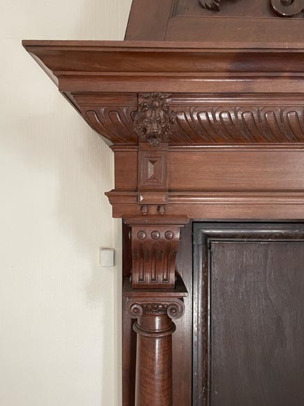 Large Neo-Renaissance walnut mantel with carved scrollwork Large Neo-Renaissance walnut mantel with carved scrollwork-4