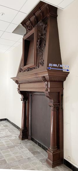 Large Neo-Renaissance walnut mantel with carved scrollwork Large Neo-Renaissance walnut mantel with carved scrollwork-5