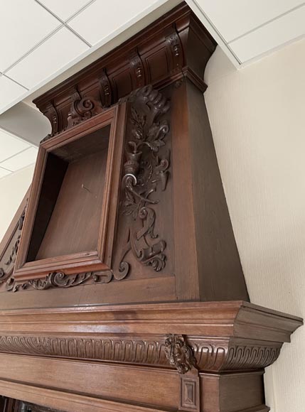 Large Neo-Renaissance walnut mantel with carved scrollwork Large Neo-Renaissance walnut mantel with carved scrollwork-6