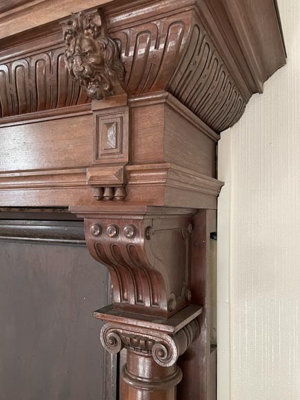 Large Neo-Renaissance walnut mantel with carved scrollwork Large Neo-Renaissance walnut mantel with carved scrollwork-7