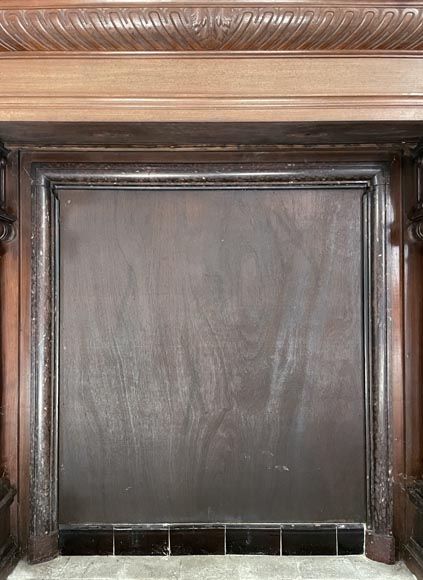 Large Neo-Renaissance walnut mantel with carved scrollwork Large Neo-Renaissance walnut mantel with carved scrollwork-8
