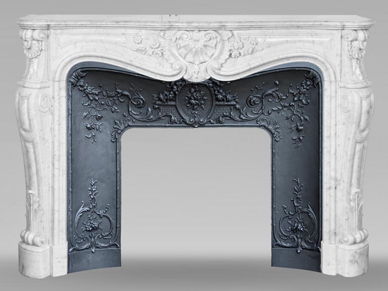 Louis XV style Carrara marble fireplace with floral decoration Louis XV style Carrara marble fireplace with floral decoration-0