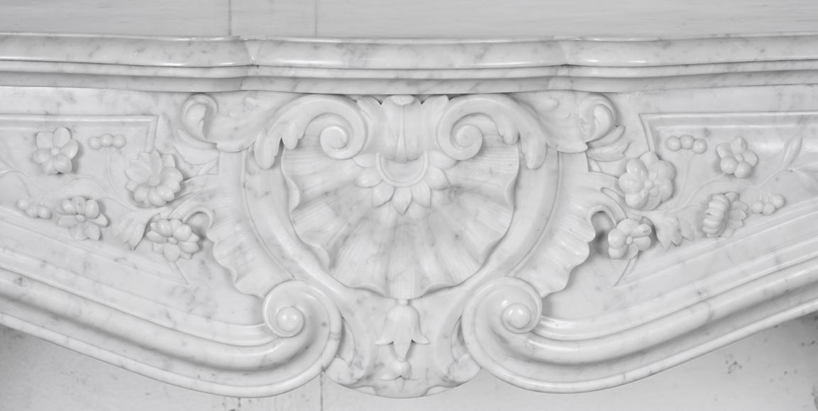 Louis XV style Carrara marble fireplace with floral decoration Louis XV style Carrara marble fireplace with floral decoration-1