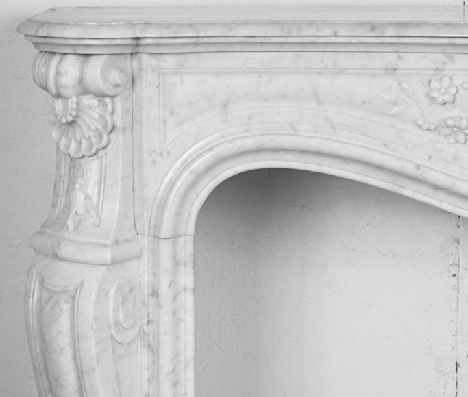 Louis XV style Carrara marble fireplace with floral decoration Louis XV style Carrara marble fireplace with floral decoration-4