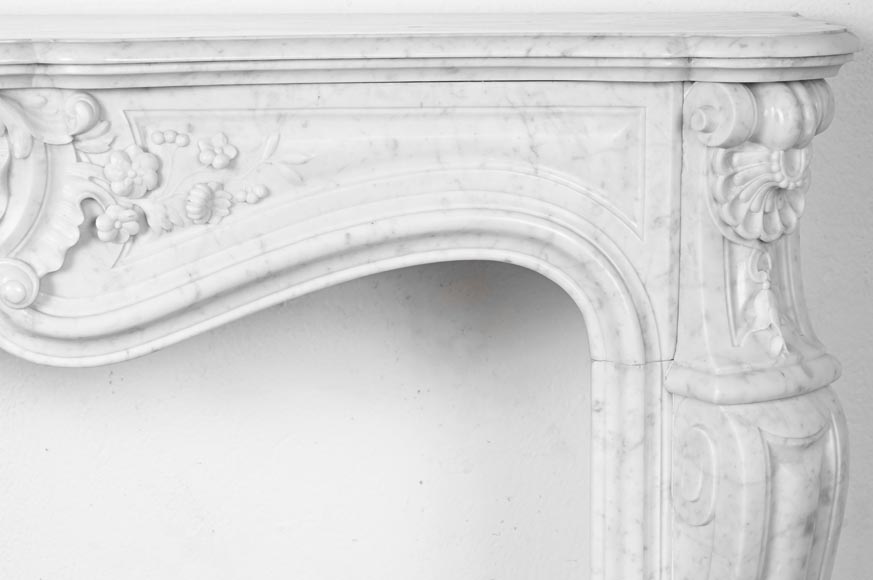 Louis XV style Carrara marble fireplace with floral decoration Louis XV style Carrara marble fireplace with floral decoration-8