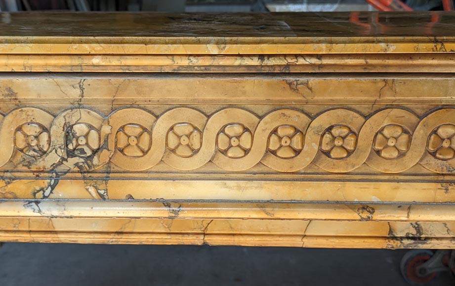 Louis XVI style mantel adorned with interlacing flowers in Sienna Brocatelle. Louis XVI style mantel adorned with interlacing flowers in Sienna Brocatelle.-1