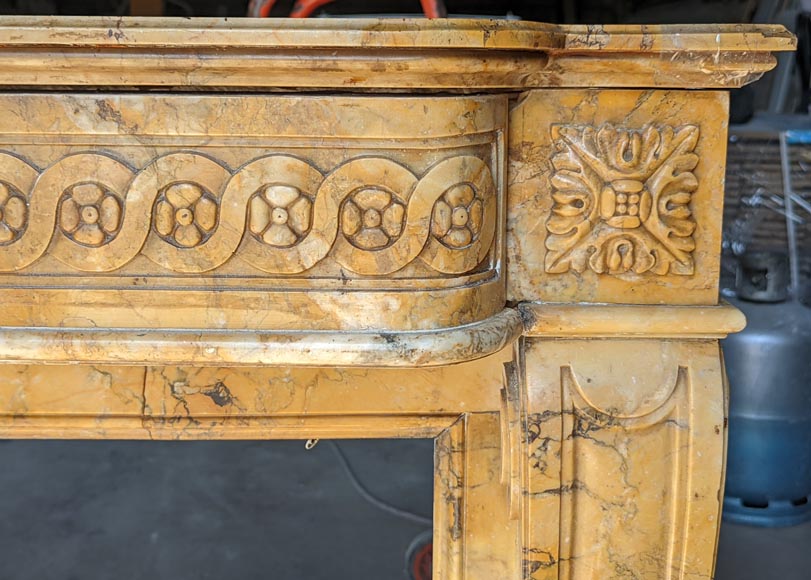 Louis XVI style mantel adorned with interlacing flowers in Sienna Brocatelle. Louis XVI style mantel adorned with interlacing flowers in Sienna Brocatelle.-7