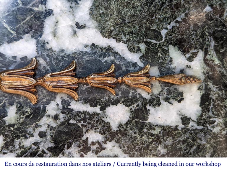 Empire style mantel in Vert de Mer marble with bronze Egyptian ornaments Empire style mantel in Vert de Mer marble with bronze Egyptian ornaments-3