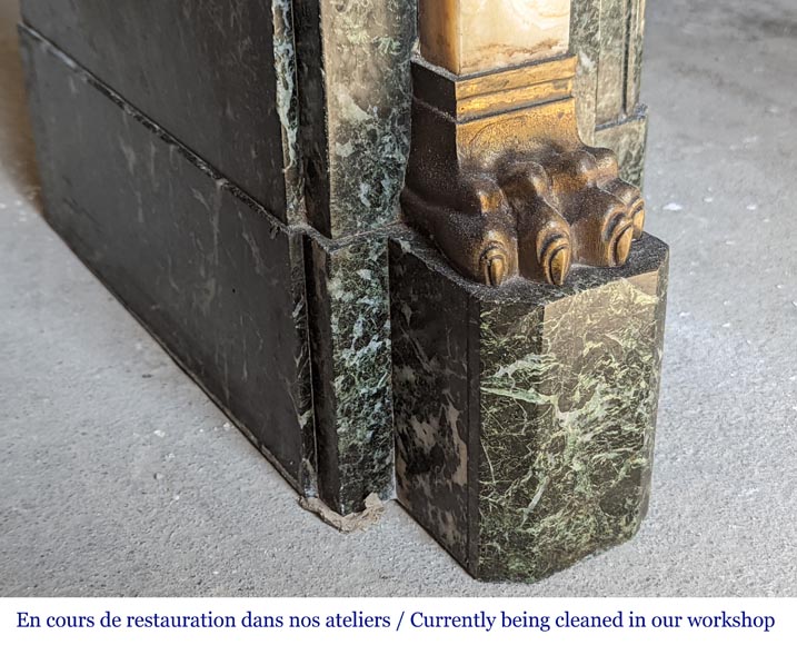 Empire style mantel in Vert de Mer marble with bronze Egyptian ornaments Empire style mantel in Vert de Mer marble with bronze Egyptian ornaments-6