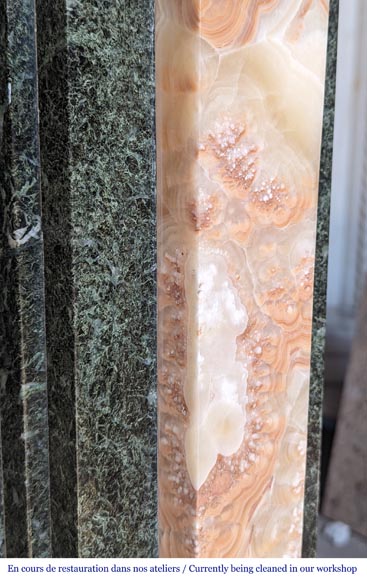 Empire style mantel in Vert de Mer marble with bronze Egyptian ornaments Empire style mantel in Vert de Mer marble with bronze Egyptian ornaments-9