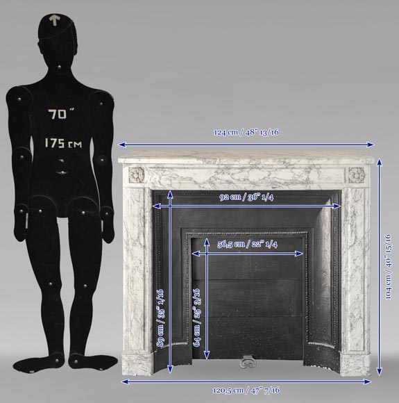 Louis XVI style molded Arabescato marble mantel Louis XVI style molded Arabescato marble mantel-9