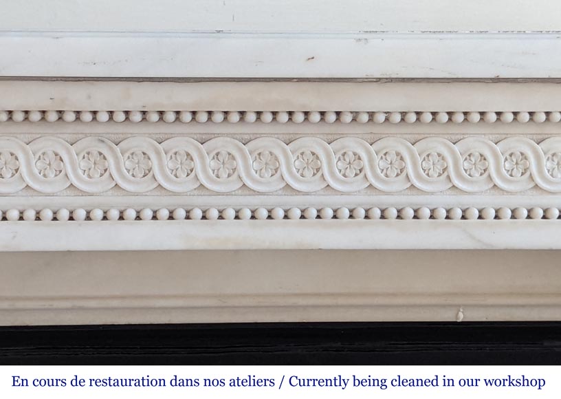 Louis XVI style mantel with half Corinthian columns and pearled frieze in statuary marble Louis XVI style mantel with half Corinthian columns and pearled frieze in statuary marble-1