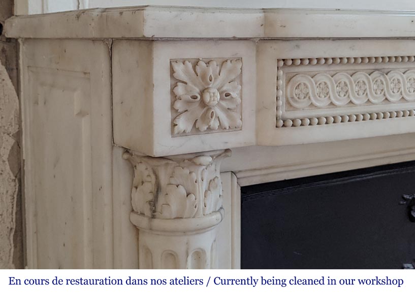 Louis XVI style mantel with half Corinthian columns and pearled frieze in statuary marble Louis XVI style mantel with half Corinthian columns and pearled frieze in statuary marble-5