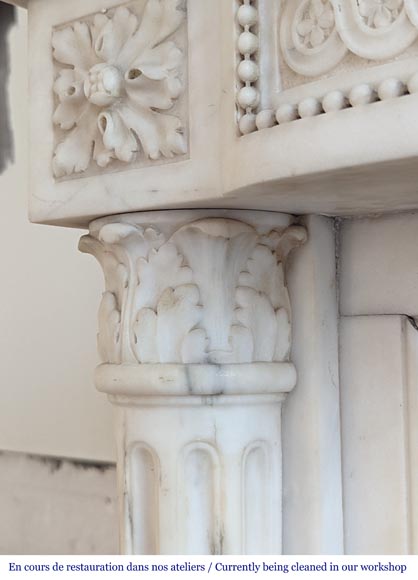Louis XVI style mantel with half Corinthian columns and pearled frieze in statuary marble Louis XVI style mantel with half Corinthian columns and pearled frieze in statuary marble-6