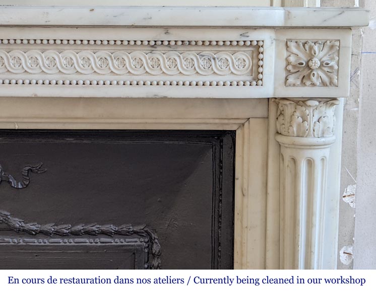 Louis XVI style mantel with half Corinthian columns and pearled frieze in statuary marble Louis XVI style mantel with half Corinthian columns and pearled frieze in statuary marble-10