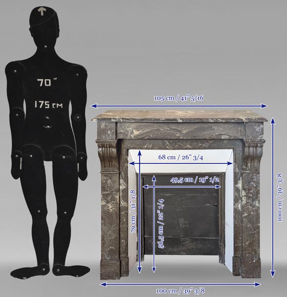 Napoleon III style mantel with modillions in Rouge du Nord marble-9