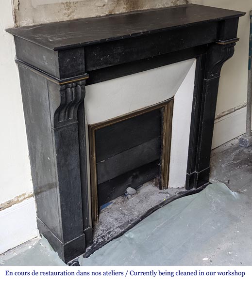 Napoleon III style mantel with modillion in fine black Belgian marble Napoleon III style mantel with modillion in fine black Belgian marble-2