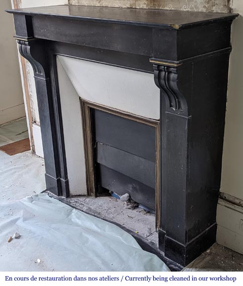 Napoleon III style mantel with modillion in fine black Belgian marble Napoleon III style mantel with modillion in fine black Belgian marble-5