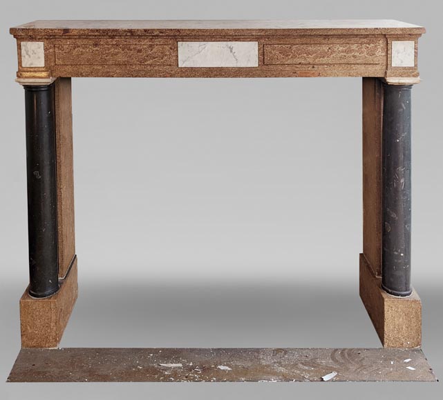 Two-tone Directoire-style granite mantel with detached black marble columns Two-tone Directoire-style granite mantel with detached black marble columns-0