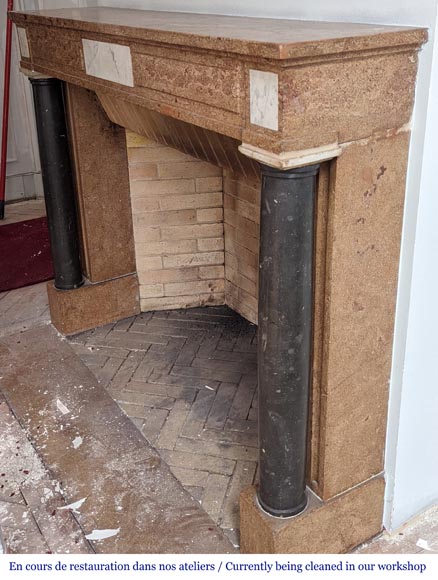 Two-tone Directoire-style granite mantel with detached black marble columns Two-tone Directoire-style granite mantel with detached black marble columns-5