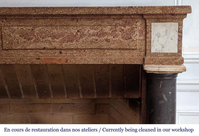 Two-tone Directoire-style granite mantel with detached black marble columns Two-tone Directoire-style granite mantel with detached black marble columns-6