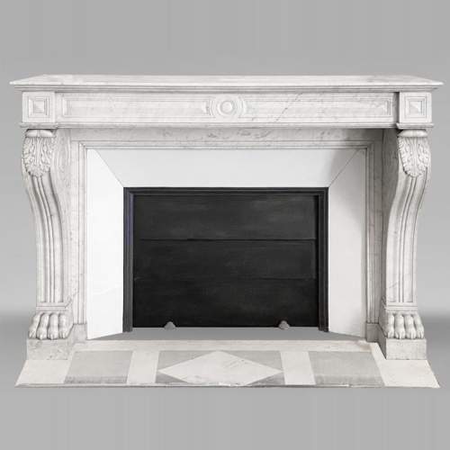 Napoleon III period fireplace with lion's paw feet, in Carrara marble