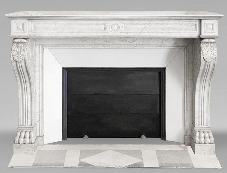 Napoleon III period fireplace with lion's paw feet, in Carrara marble-0
