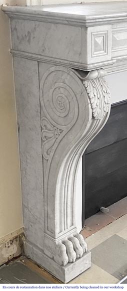Napoleon III period fireplace with lion's paw feet, in Carrara marble-3