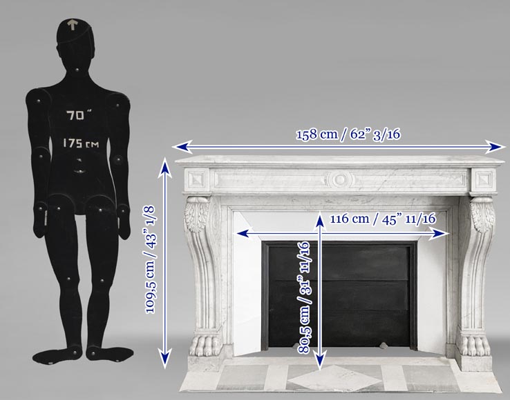 Napoleon III period fireplace with lion's paw feet, in Carrara marble-9