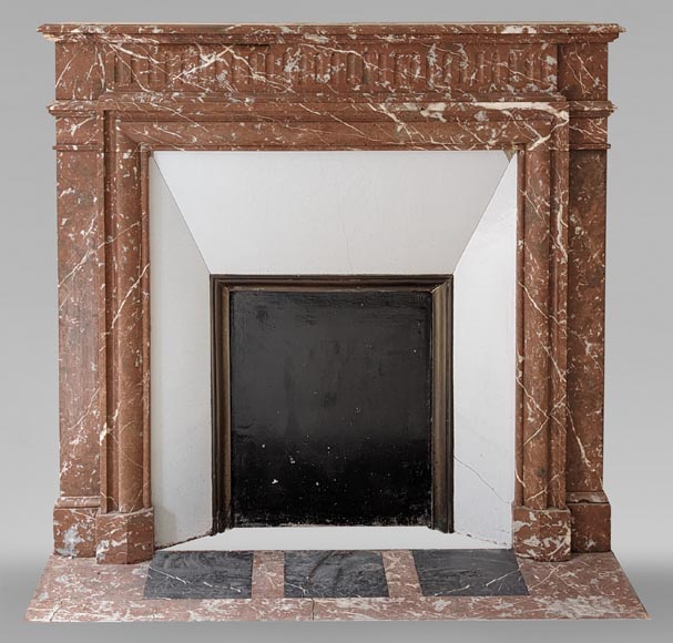 Louis XVI style mantel with acroterion in Rouge du Nord marble Louis XVI style mantel with acroterion in Rouge du Nord marble-0