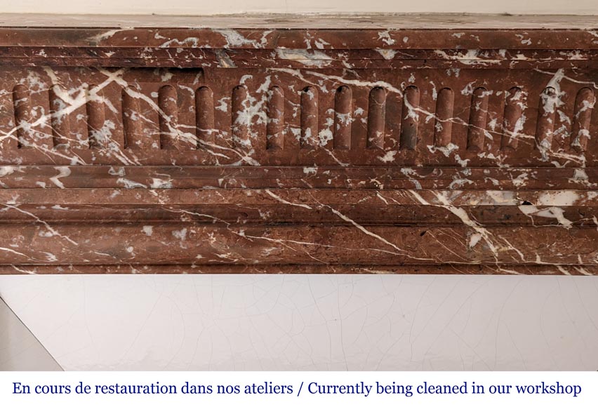 Louis XVI style mantel with acroterion in Rouge du Nord marble Louis XVI style mantel with acroterion in Rouge du Nord marble-1