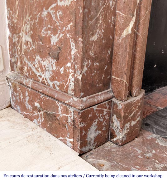 Louis XVI style mantel with acroterion in Rouge du Nord marble Louis XVI style mantel with acroterion in Rouge du Nord marble-4
