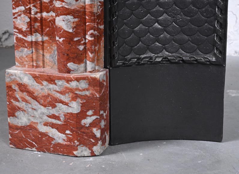 Louis XIV style mantel in red Languedoc marble Louis XIV style mantel in red Languedoc marble-4